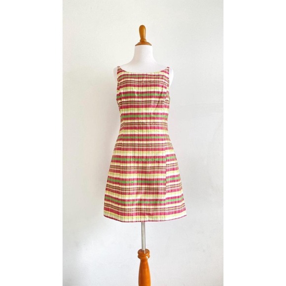 Esprit Dresses & Skirts - Vintage 90s Y2K Esprit Silk Slip Mini Dress Pastel Madras Plaid Print Retro Prep